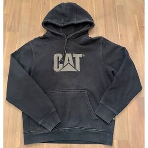 CAT Caterpillar Logo Black Hoodie Sweatshirt‎ Hooded Pullover Mens M